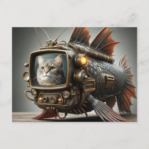 Funny Steampunk TV Catfish Postkarte