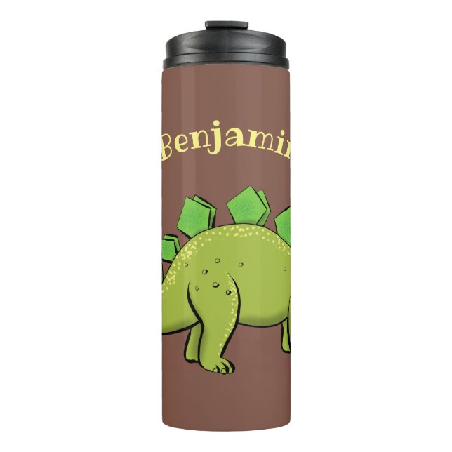 Funny stegosaurus dinosaurus Cartoon Thermosbecher (Vorderseite)