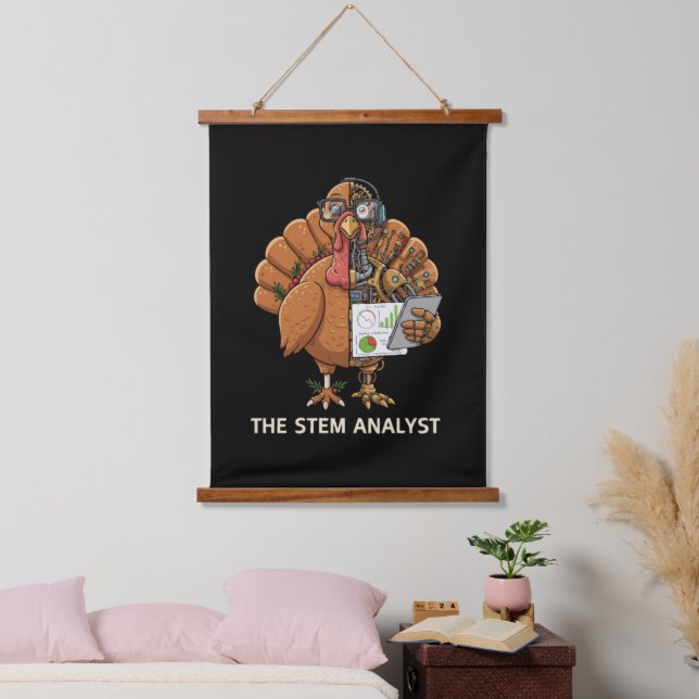 Funny STEM Analyst Robot Turkey Thanksgiving Gift Wandteppich Mit Holzrahmen (Schlafzimmer)