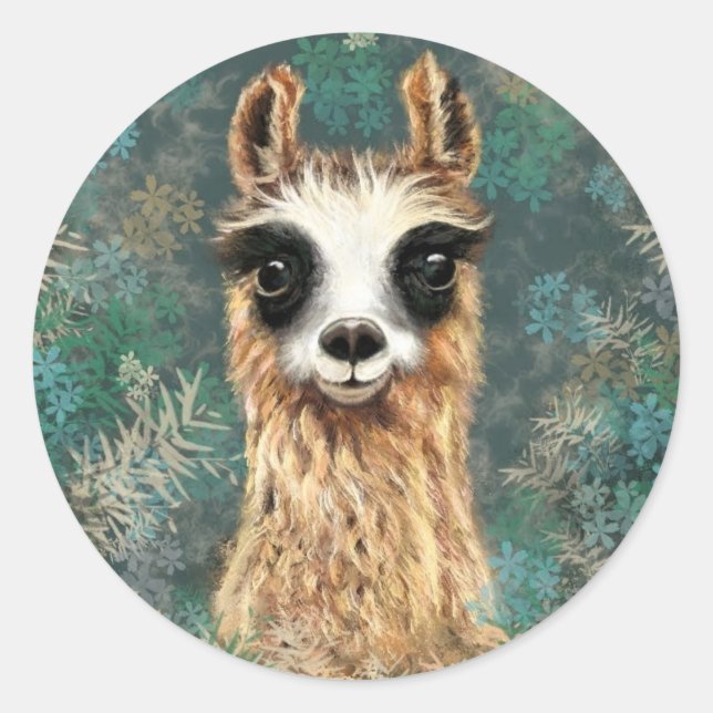 Funny Sticker mit Curious Baby Llama (Vorderseite)