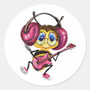 Funny Sticker mit Guitar Player Bee