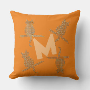 Funny Stitched Effect Cats Monogram Pillow Kissen