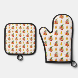 Funny Stolz Feuerwehrmann Chili on Fire gibt Thumb Ofenhandschuh & Topflappen-Set