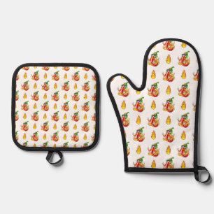 Funny Stolz Feuerwehrmann Chili on Fire gibt Thumb Ofenhandschuh & Topflappen-Set