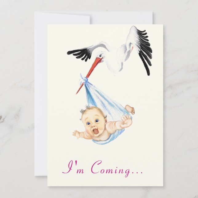 Funny Stork Baby Shower Einladung - ich komme (Rückseite)