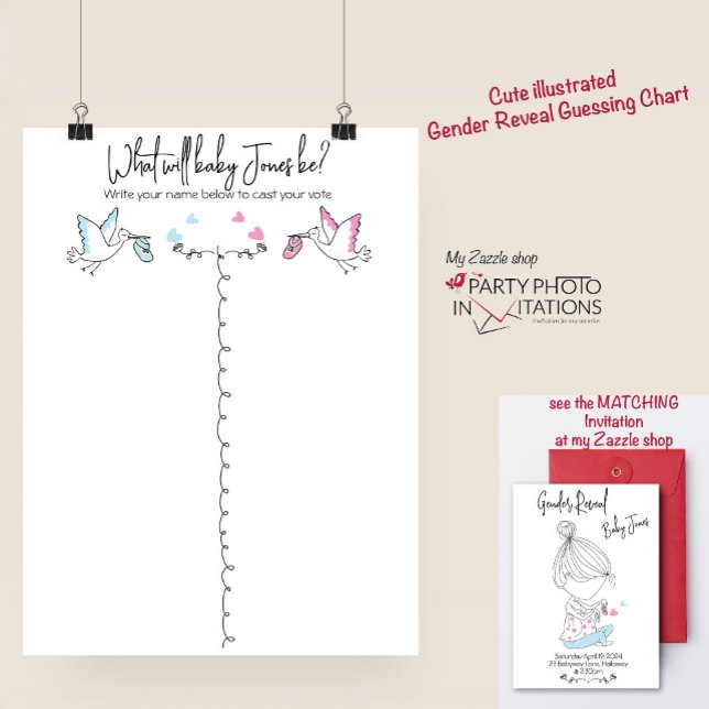 Funny Stork Gender Reveal Chart Poster (Gender reveal guessing chart)