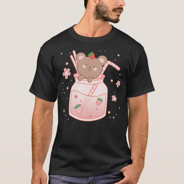 Funny Strawberry Bear Cute Kawaii Aesthetic T-Shirt (Vorderseite)