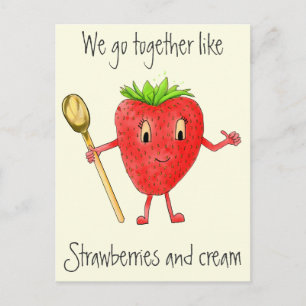 Funny Strawberry & Cream Quirky Cartoon Liebe Art Postkarte