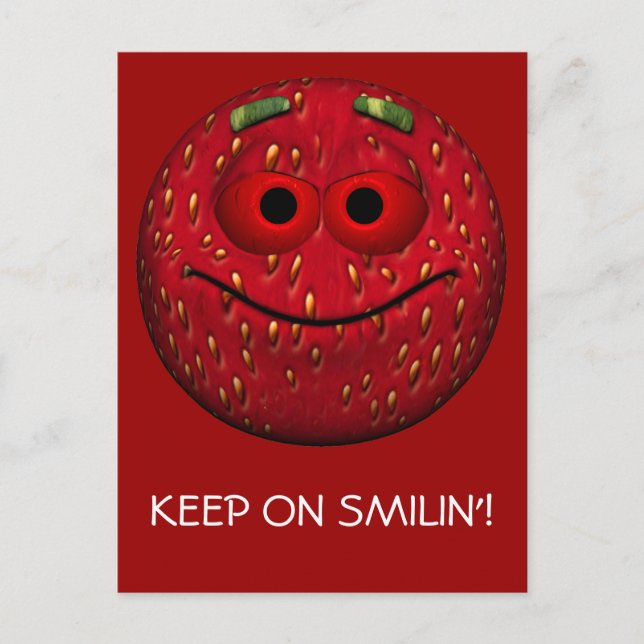 Funny Strawberry Emoticon Postkarte (Vorderseite)