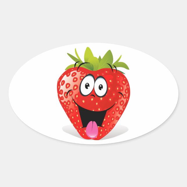 Funny Strawberry Face Sticken aus Zunge Ovaler Aufkleber (Vorderseite)