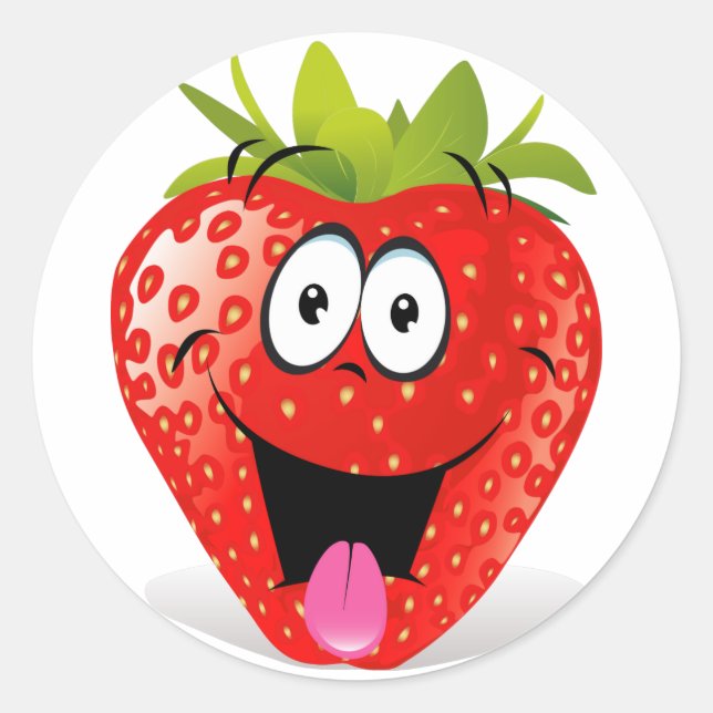 Funny Strawberry Face Sticken aus Zunge Runder Aufkleber (Vorderseite)