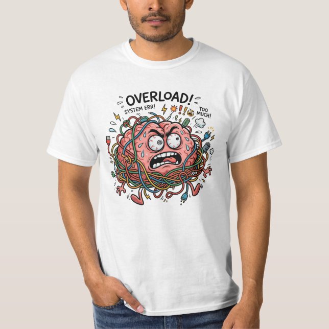 Funny Stressed Brain Overload Tangled Wires Tech E T-Shirt (Vorderseite)