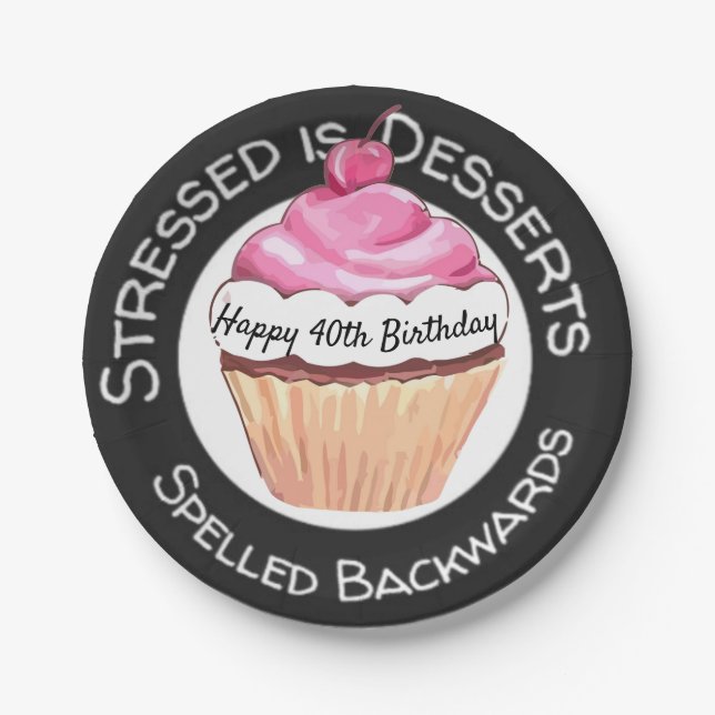 Funny Stressed is Desserts Zitat Happy Birthday Pappteller (Vorderseite)