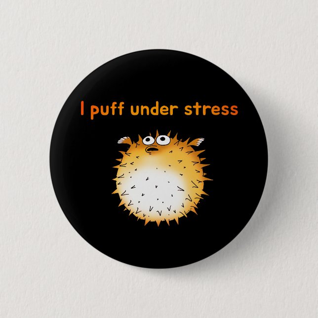 Funny Stressed Puffer Cartoon Button (Vorderseite)
