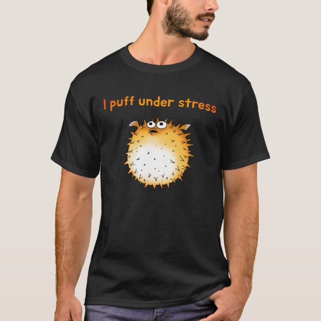 Funny Stressed Puffer Cartoon T-Shirt (Vorderseite)