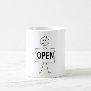 Funny Strichmännchen Holding Open Sign Kaffeetasse