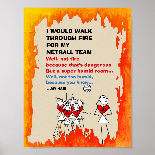 Funny Strichmännchens Netball Team Zitat Poster (Vorne)