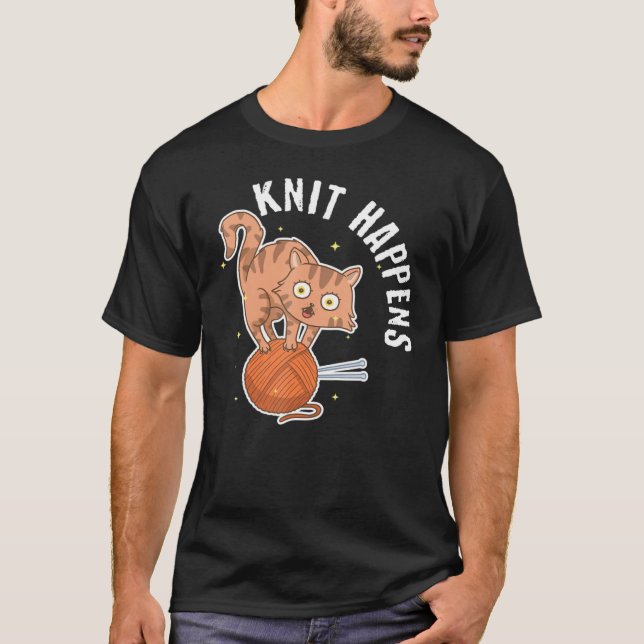 Funny Strick Craft Kunsthandwerk Niedlicher Katzen T-Shirt (Vorderseite)
