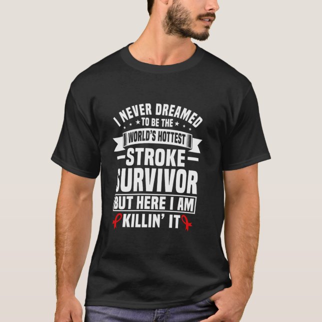 Funny Stroke Survivor Spaß Red Ribbon Stroke Supp T-Shirt (Vorderseite)