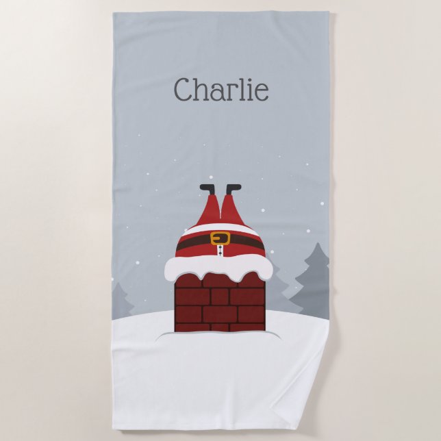Funny Stuck Santa individuelle Name Strandtuch (Vorderseite)