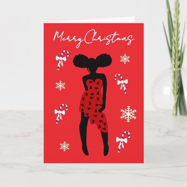 Funny Stylish African American Girl Christmas Card Dankeskarte (Vorderseite)