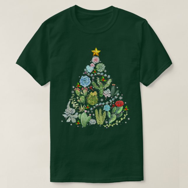 Funny Succulent Christmas Tree Cactus Gardener Xma T-Shirt (Design vorne)