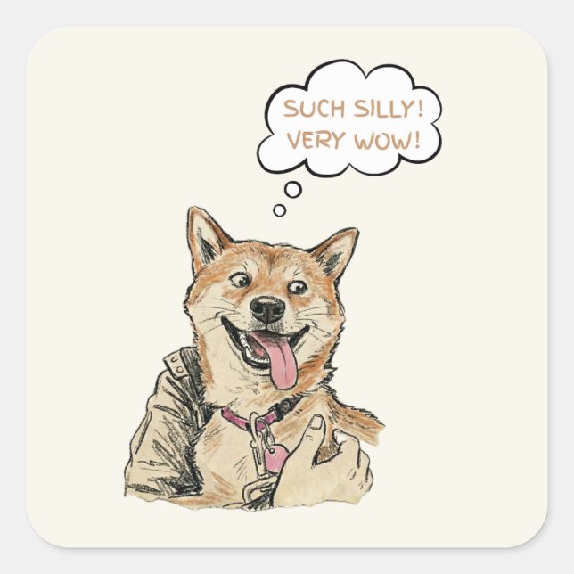 Funny "Such Silly Very Wow" Shiba Inu Doge MemeArt Quadratischer Aufkleber (Vorderseite)