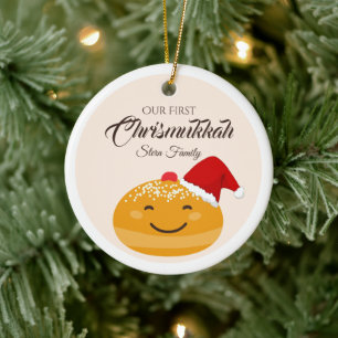 Funny Sufganiyah Unsere erste Chrismukka, Hanukkah Keramik Ornament