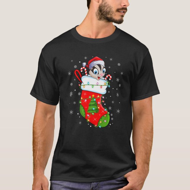 Funny Sugar Glider In Christmas Socks Santa Lights T-Shirt (Vorderseite)