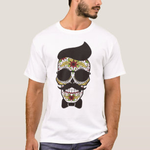 Funny Sugar Skull Hipster Mustache Nerd Halloween T-Shirt