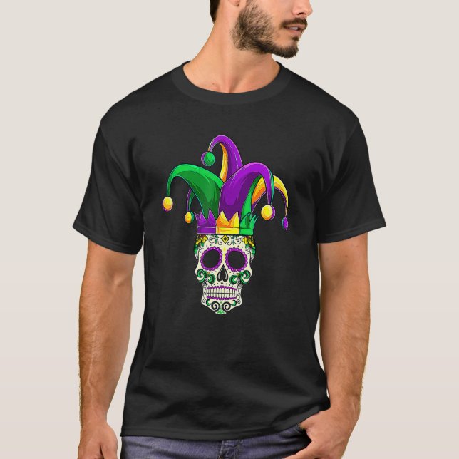 Funny Sugar Skull Jester Mardi Gras Party Men Wome T-Shirt (Vorderseite)