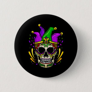 Funny Sugar Skull Mardi Gras Party Apparel Men Wom Button