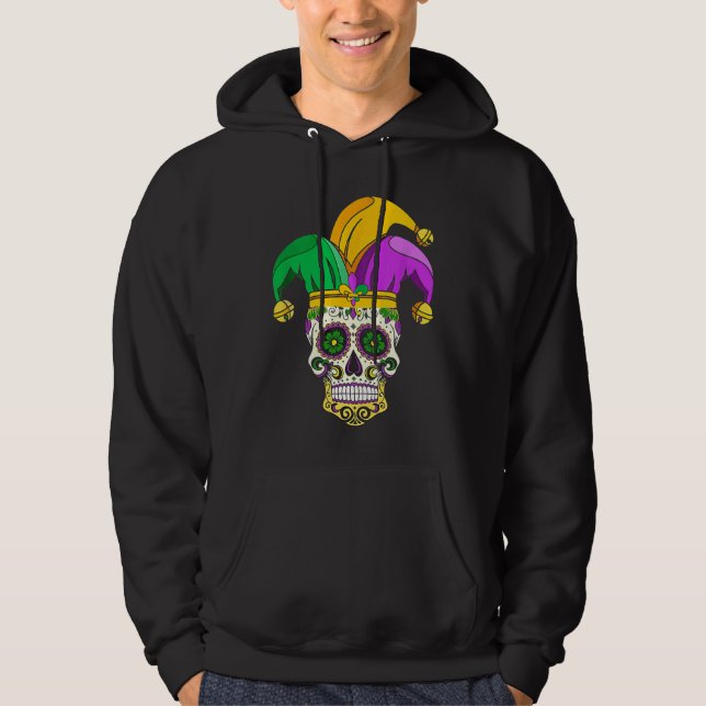 Funny Sugar Skull Mardi Gras Party Apparel Men Wom Hoodie (Vorderseite)