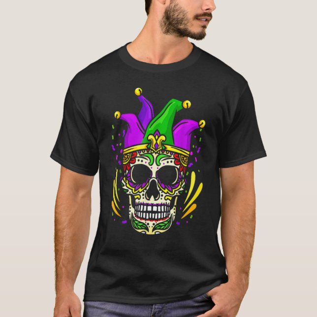 Funny Sugar Skull Mardi Gras Party Apparel Men Wom T-Shirt (Vorderseite)
