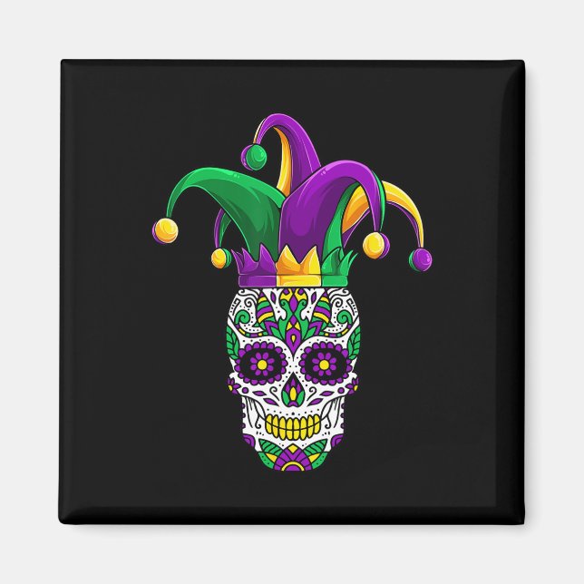 Funny Sugar Skull Mardi Gras Party Bekleidung Magnet (Vorne)