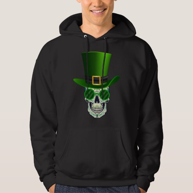 Funny Sugar Skull Saint Patricks Day of Dead Hoodie (Vorderseite)