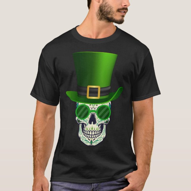 Funny Sugar Skull Saint Patricks Day of Dead T-Shirt (Vorderseite)