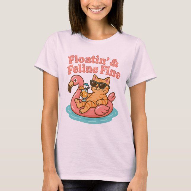 Funny Summer Cat Flamingo T - Shirt (Vorderseite)