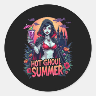 Funny Summer Hot Ghoul Summerween Vibes Ice Creme Runder Aufkleber
