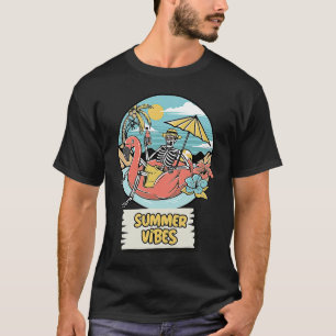 Funny Summer Vibes Hawaii Skeleton Holiday Beach S T-Shirt