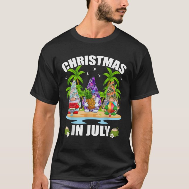Funny Summer Xmas Hawaiian Three Gnome Christmas I T-Shirt (Vorderseite)