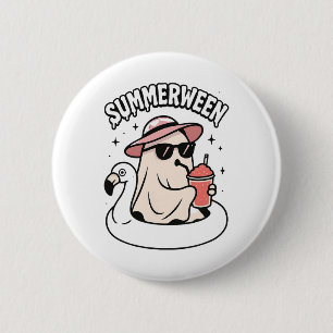Funny Summerween Ghost Pink schweben in Flamingo C Button