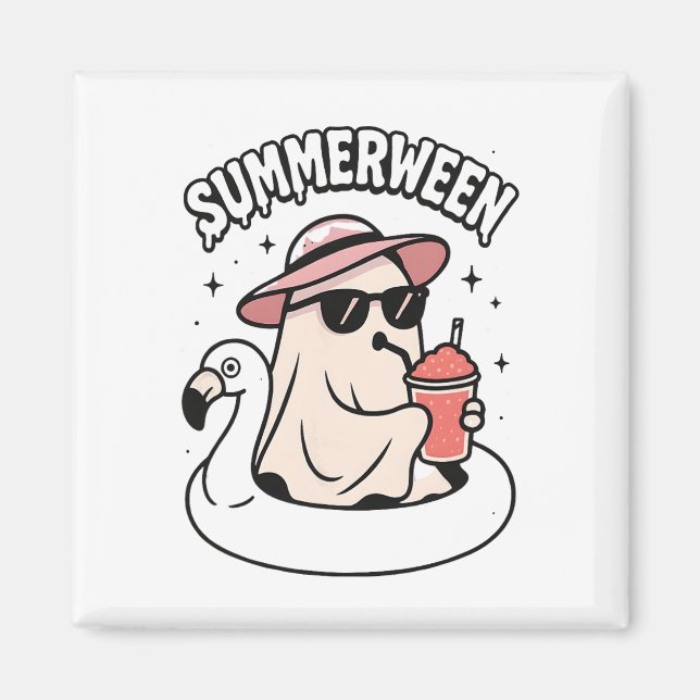Funny Summerween Ghost Pink schweben in Flamingo C Magnet (Vorne)