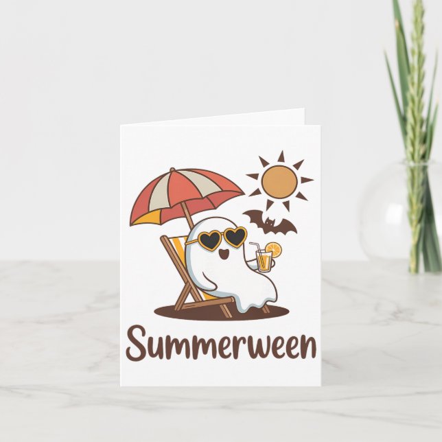 Funny Summerween Niedlich Spooky Summer Ghost Hall Karte (Vorderseite)