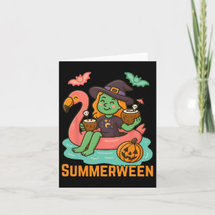 Funny Summerween Niedliche Hexe in Flamingo G Karte