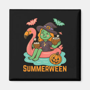 Funny Summerween Niedliche Hexe in Flamingo G Magnet