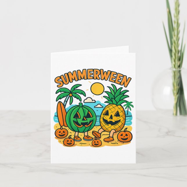 Funny Summerween Niedliche Wassermelone und Ananas Karte (Vorderseite)