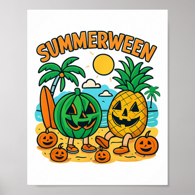 Funny Summerween Niedliche Wassermelone und Ananas Poster (Vorne)