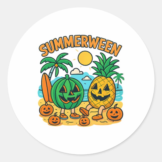 Funny Summerween Niedliche Wassermelone und Ananas Runder Aufkleber (Vorderseite)