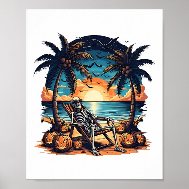 Funny Summerween Skeleton Beach Party Halloween Vi Poster (Vorne)